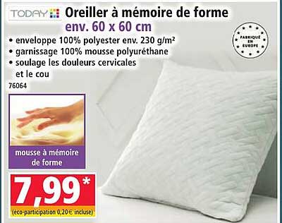 Oreiller à mémoire de forme env. 60 x 60 cm