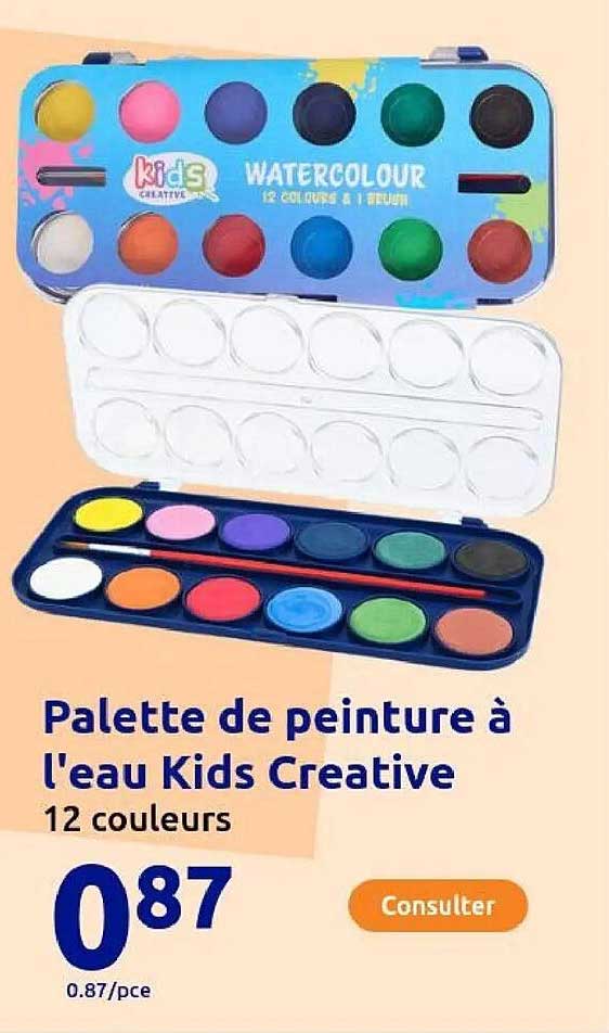 Palette de peinture à l'eau Kids Creative 12 couleurs