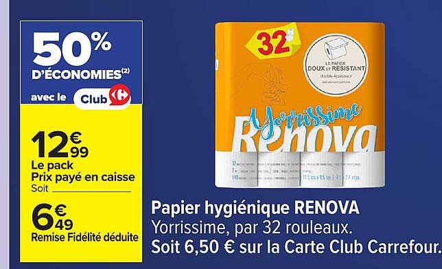 Papier hygiénique RENOVA Yorrissime, par 32 rouleaux