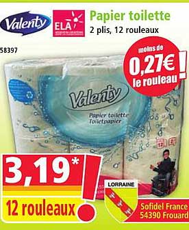 Papier toilette 2 plis, 12 rouleaux