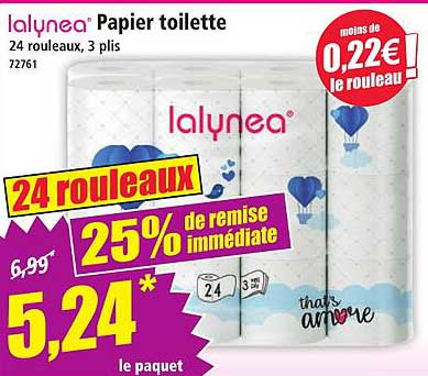 Papier toilette Lalynea 24 rouleaux, 3 plis