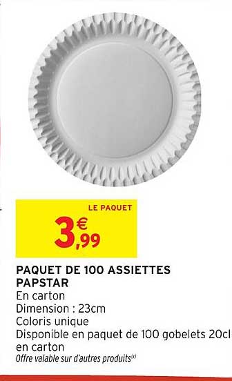 PAQUET DE 100 ASSIETTES PAPSTAR