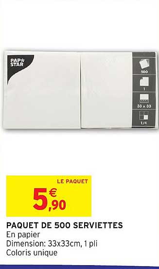 PAQUET DE 500 SERVIETTES