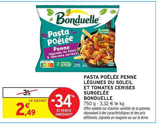 PASTA POÊLÉE PENNE LÉGUMES DU SOLEIL ET TOMATES CERISES SURGELÉE