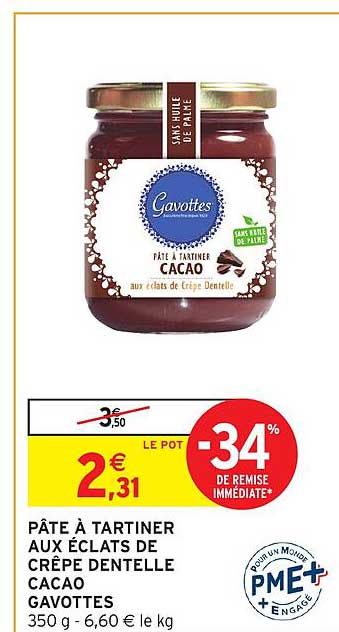 PÂTE À TARTINER AUX ÉCLATS DE CRÊPE DENTELLE CACAO GAVOTTES