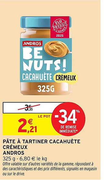 PÂTE À TARTINER CACAHUÈTE CRÉMEUX ANDROS