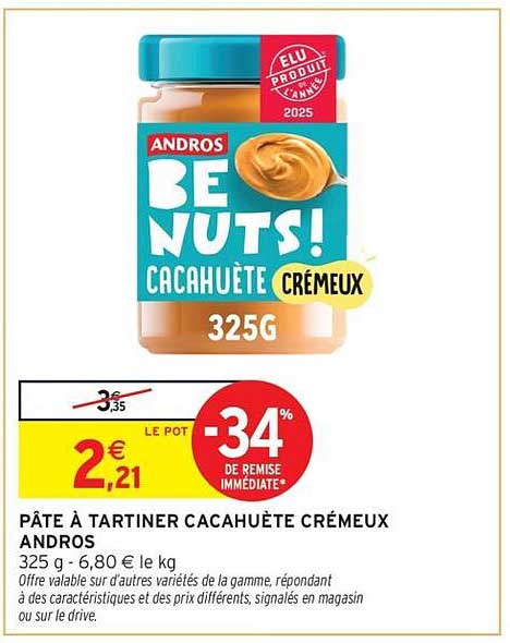 PÂTE À TARTINER CACAHUÈTE CRÉMEUX ANDROS