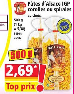 Pâtes d'Alsace IGP corolles ou spirales