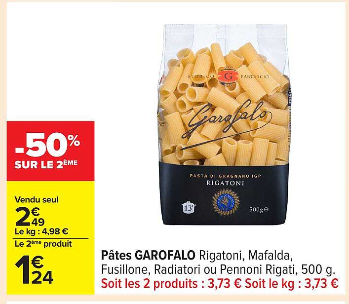 Pâtes GAROFALO Rigatoni, Mafalda, Fusillone, Radiatori ou Pennoni Rigati, 500 g