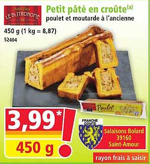 Petit pâté en croûte(a) poulet et moutarde à l'ancienne