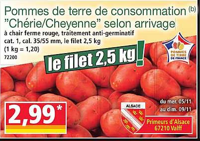 Pommes de terre de consommation "Chérie/Cheyenne" selon arrivage