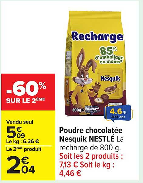 Poudre chocolatée Nesquik NESTLÉ La recharge de 800 g