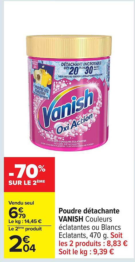 Poudre détachante VANISH Couleurs éclatantes ou Blancs Éclatants, 470 g