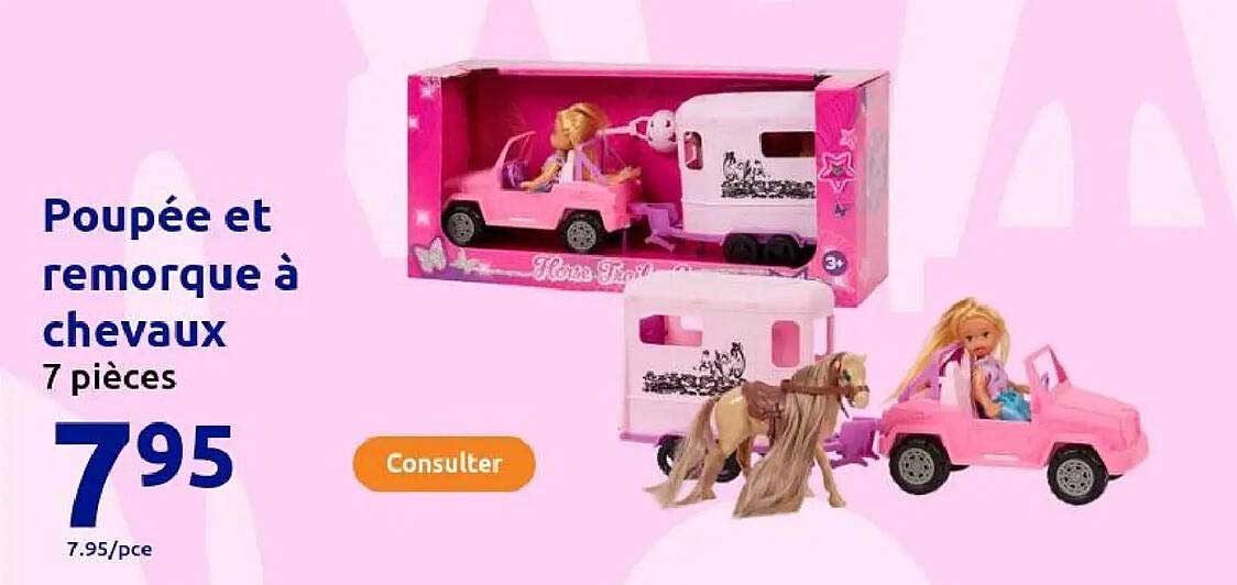 Poupée et remorque à chevaux