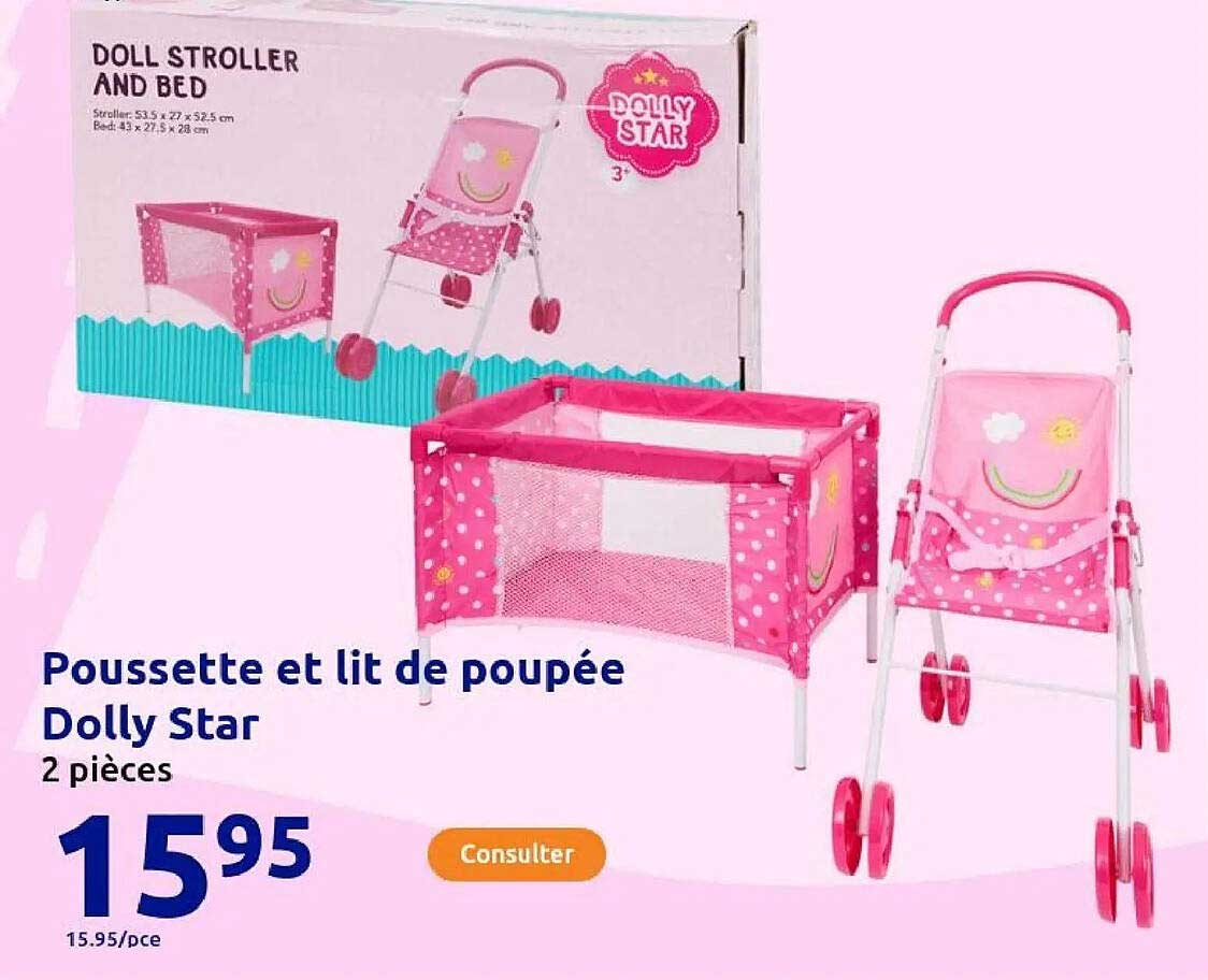 Poussette et lit de poupée Dolly Star