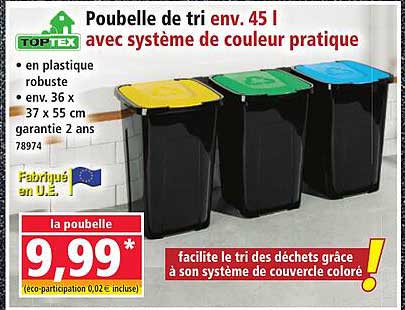Pouvelle de tri env. 45 l avec système de couleur pratique