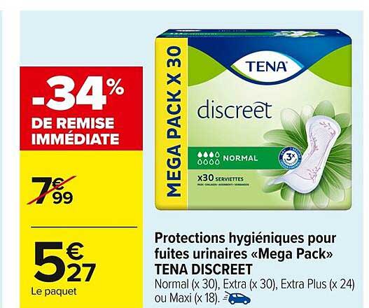 PROTECTIONS HYGIENIQUES POUR FUITES URINAIRES «MEGA PACK» TENA DISCREET
