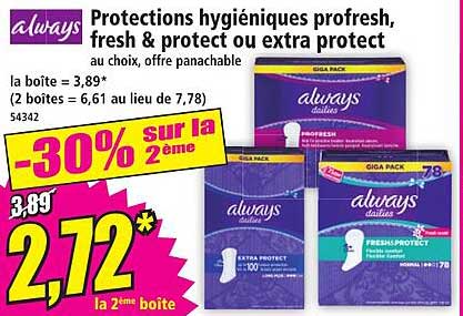 Protections hygiéniques profresh, fresh & protect ou extra protect