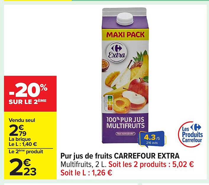 Pur jus de fruits CARREFOUR EXTRA
