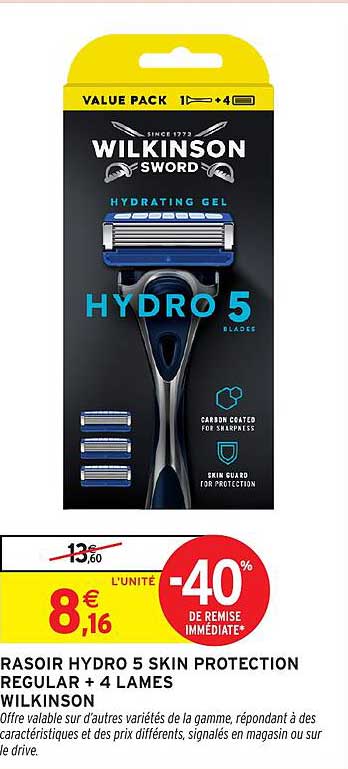 RASOIR HYDRO 5 SKIN PROTECTION REGULAR + 4 LAMES WILKINSON