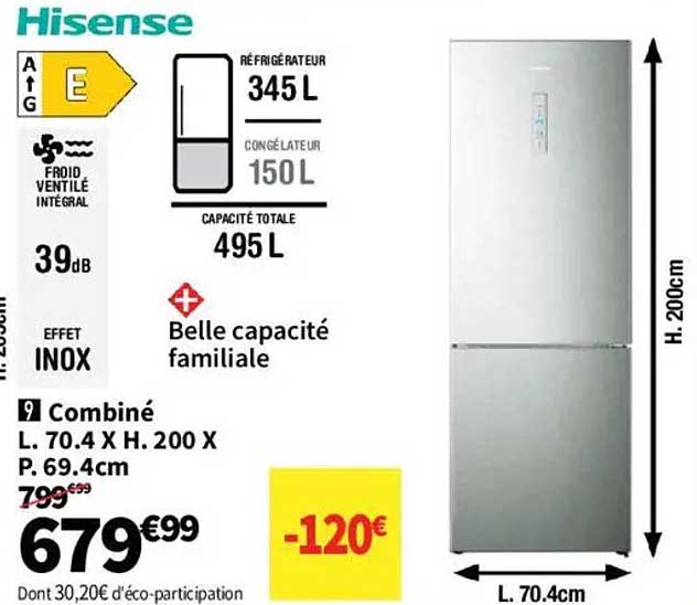 Réfrigérateur Hisense combiné 495L