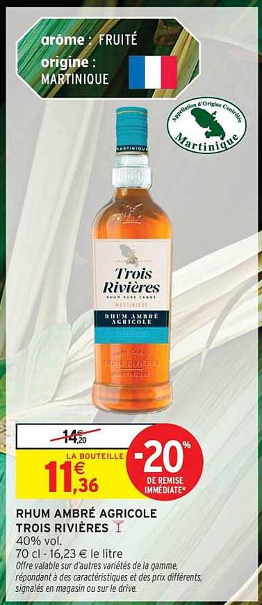 RHUM AMBRÉ AGRICOLE TROIS RIVIÈRES -20%