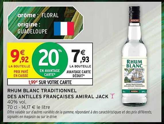 RHUM BLANC TRADITIONNEL DES ANTILLES FRANÇAISES AMIRAL JACK
