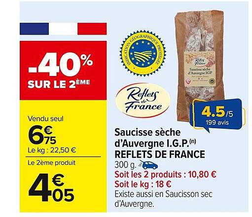 Saucisse sèche d'Auvergne I.G.P. Reflets de France