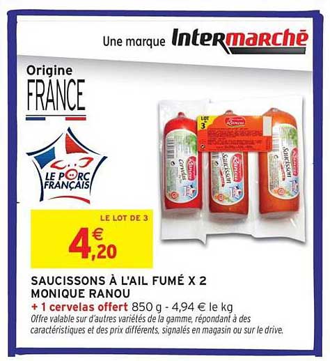 SAUCISSONS À L'AIL FUMÉ X 2 MONIQUE RANOU