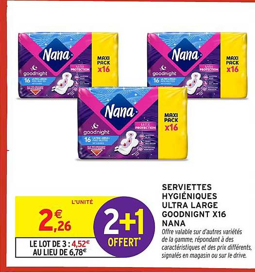SERVIETTES HYGIÉNIQUES ULTRA LARGE GOODNIGHT X16 NANA