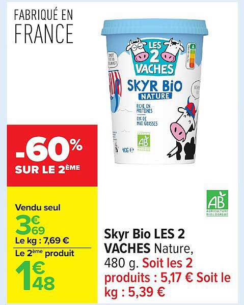 Skyr Bio LES 2 VACHES Nature, 480 g