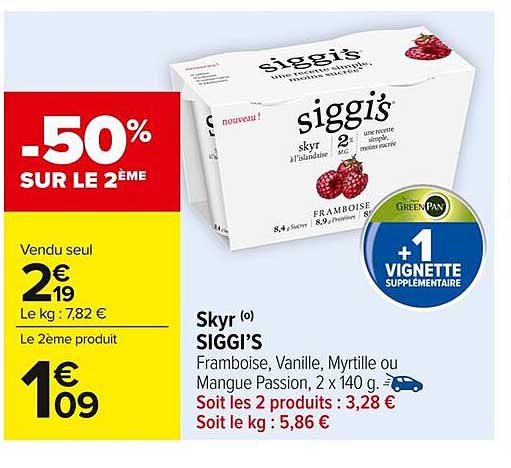 Skyr SIGGI'S Framboise, Vanille, Myrtille ou Mangue Passion