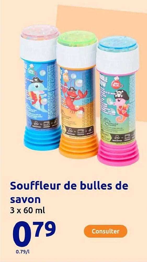 Souffleur de bulles de savon 3 x 60 ml