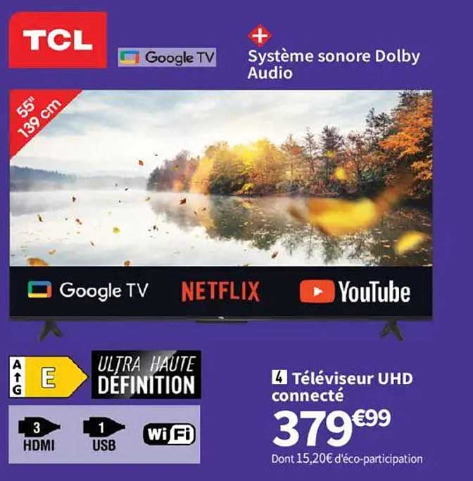 Téléviseur UHD connecté TCL 55"