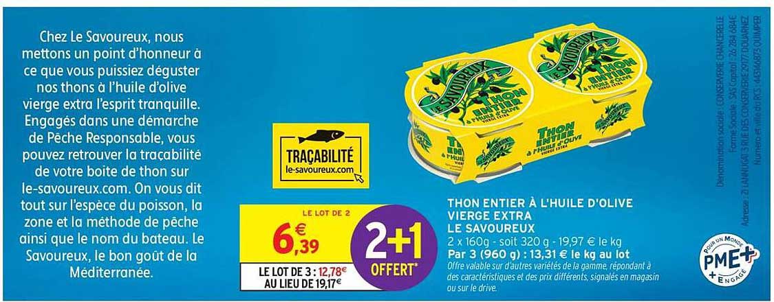THON ENTIER À L'HUILE D'OLIVE VIERGE EXTRA LE SAVOUREUX