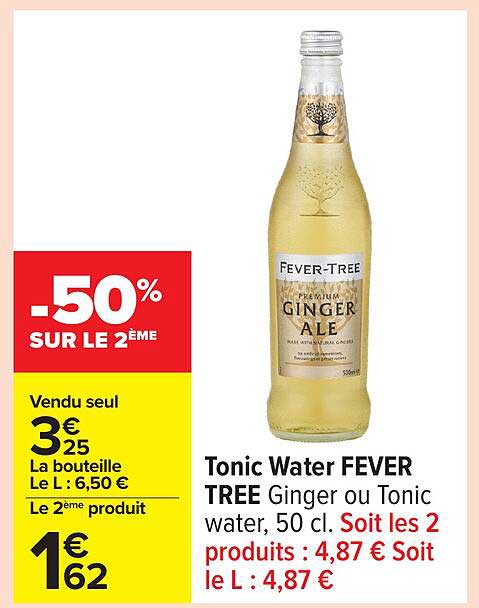 Tonic Water FEVER TREE Ginger ou Tonic water, 50 cl
