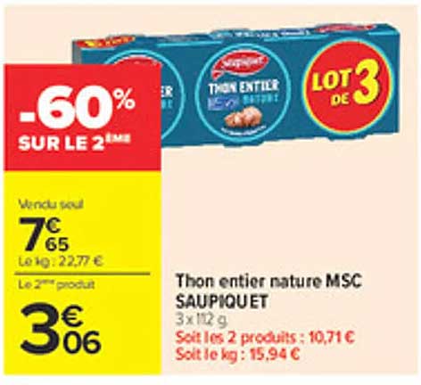 Thon entier nature MSC SAUPIQUET