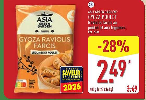ASIA GREEN GARDEN® GYOZA POULET Raviolis farcis au poulet et aux légumes.